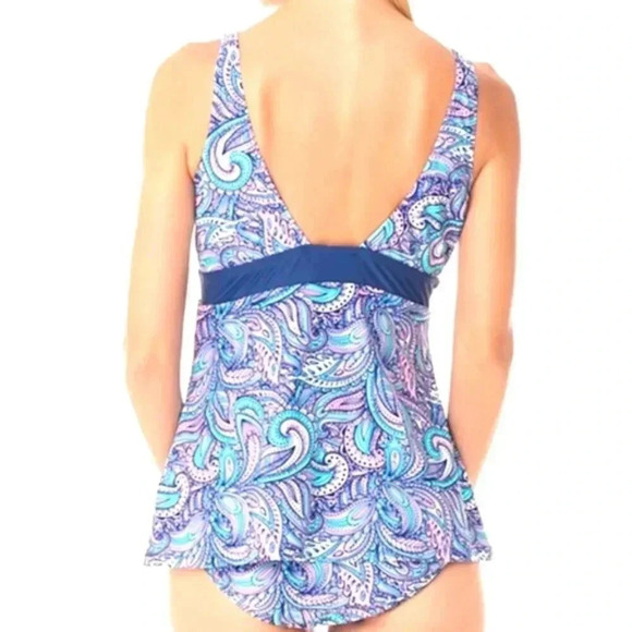 SEA & SAND-Skirted Geometric Swimdress/Swimsuit-Paisley Multicolor-Sz 14-NIB - Picture 2 of 6